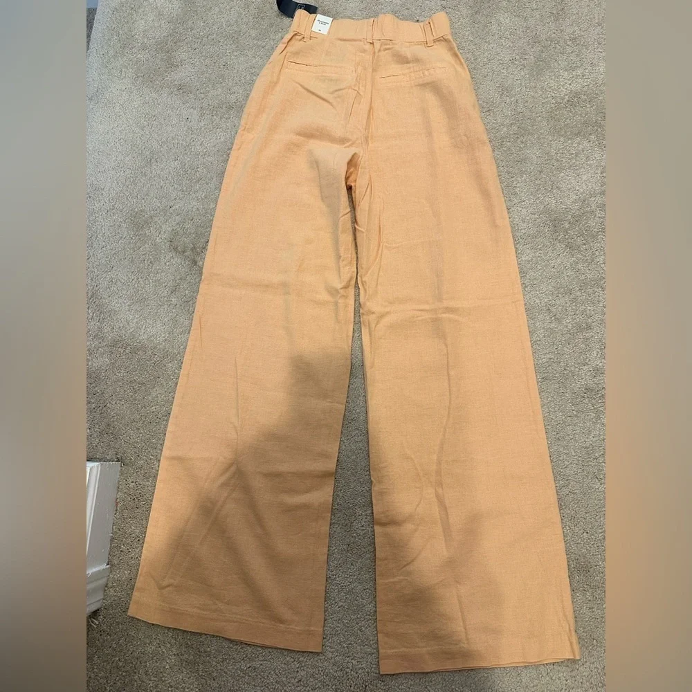 ABERCROMBIE & FITCH Pleated Wide Leg Linen Trouser Pants XS Orange High Rise NWT - Picture 3 of 3